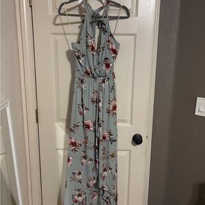 Floral Halter Maxi Dress in Sage Green